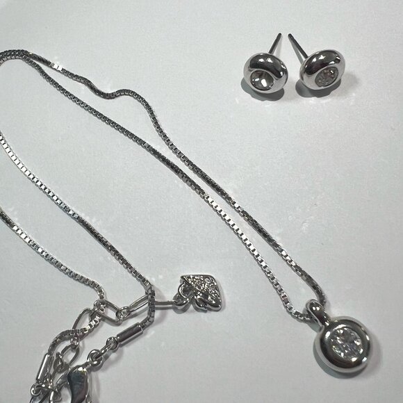 New Never Worn Swarovski Silver Encircled Solitaire Crystal Necklace/Earring Set - Picture 1 of 16